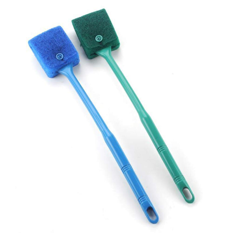 2 Pieces Aquarium Cleaning Brush Fish Tank Cleaning Brush Double-Sided Sponge Brush Long Handle Fish Tank Scrubber for Aquariums and Home(Blue, Green) - BeesActive Australia