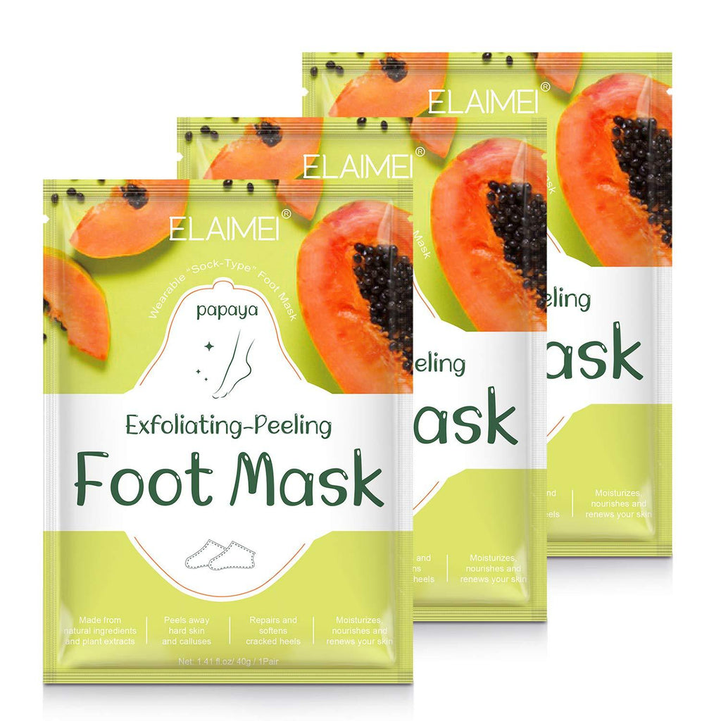 Foot Peel Mask 3 Pack - For Dry Cracked Heels, Dead Skin & Calluses - Exfoliating Foot Mask - Make Your Feet Baby Soft - Removes & Repairs Rough Heels - Exfoliating Peeling Natural Treatment (Papaya) - BeesActive Australia