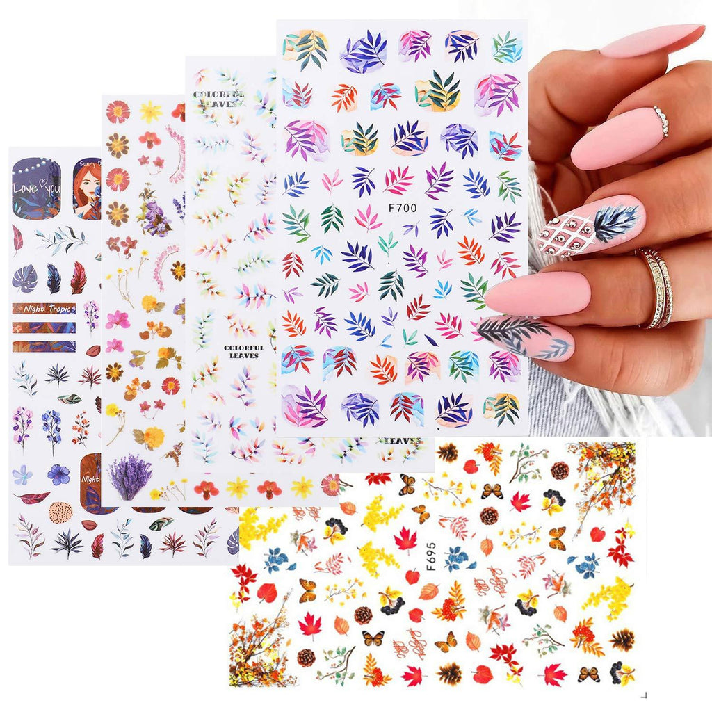 5 Sheets Flower Nail Art Stickers for Women, Self adhesive DIY Flower Butterfly and Leaf Nail Decals Nail Art Supplies Accessories, Nail Art Stickers for Nails Design Manicure Tips Decorations - BeesActive Australia