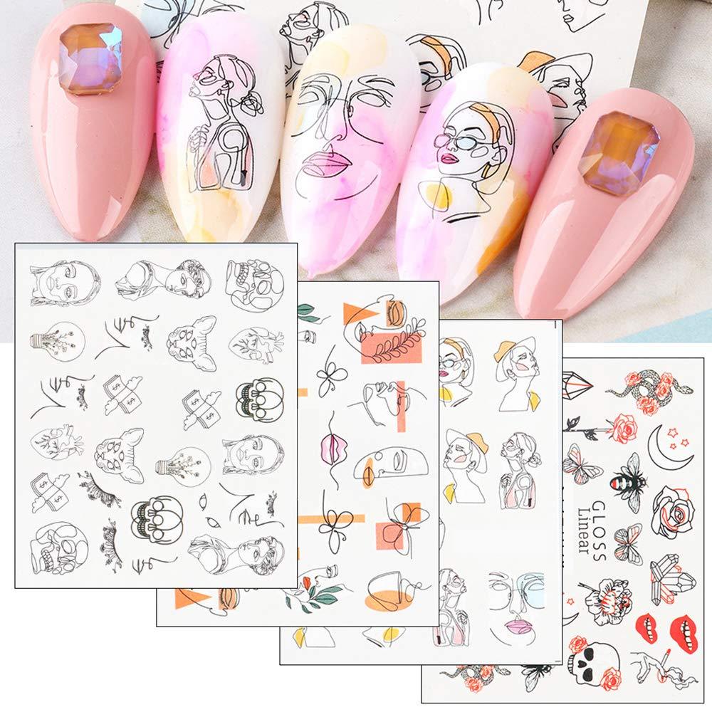 Abstract Face Nail Stickers Black Animal Decals Foils Water Transfer Sliders for Nails Art Decorations Manicure - BeesActive Australia