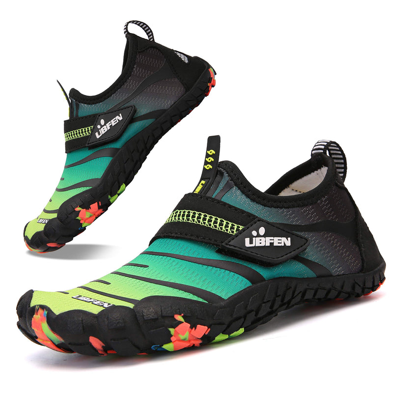 KUBUA Boys Girls Water Shoes Aqua Socks for Kids Quick-Dry Swim Walking Surf Diving Barefoot Pool Beach 1 Big Kid Green Yellow - BeesActive Australia