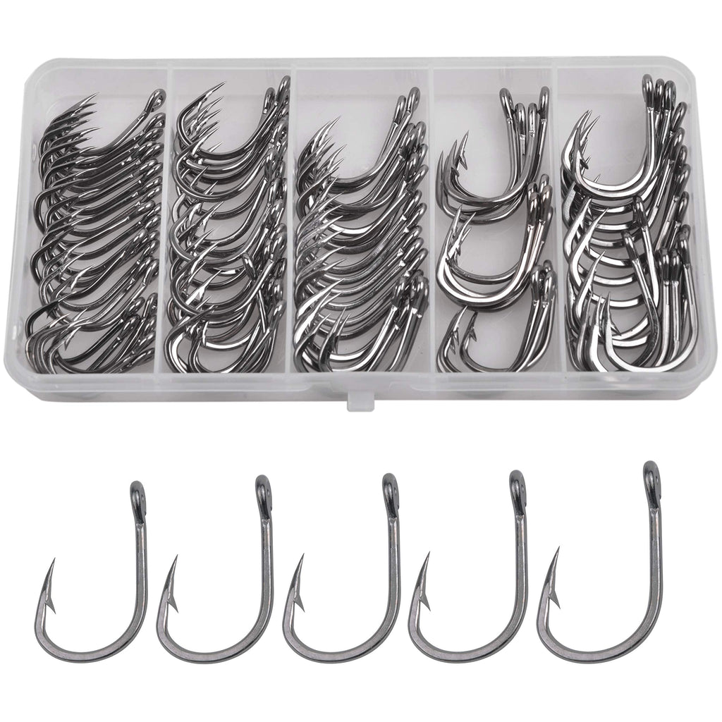 Live Bait Circle Hooks Saltwater,100pcs Catfish Bait Fishing Hook Set 2X Strong Stainless Steel Inline Sharp Point Saltwater Fishing Hook 100pcs (1/0-5/0) - BeesActive Australia