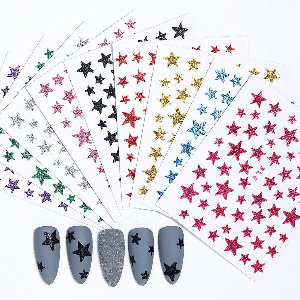 Star Nail Art Stickers Decals Nail Art Supplies 3D Matte Self-Adhesive Nail Slider Stars Glitter Stickers Shiny Decoration Decal DIY Transfer Adhesive Colorful Nail Art Tips Manicure (10 Sheets) - BeesActive Australia