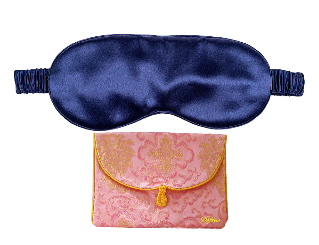 Softtex-Top 6A Grade-Pure 19 Momme Natural Mulberry Silk Two Sides Eye Mask-Navy Blue - BeesActive Australia
