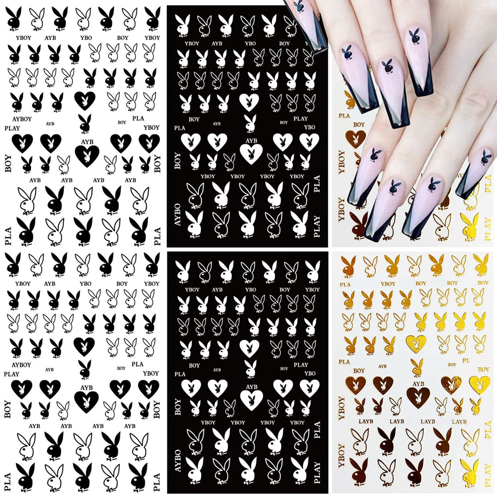 3D Nail Art Stickers Decal Nail Art Supplies Heart Bunny Nail Decals for Nail Art Decoration Self Adhesive DIY Nail Designs Sticker Luxury Designer Nail Stickers for Acrylic Nails Arts (6 Sheets) C - BeesActive Australia