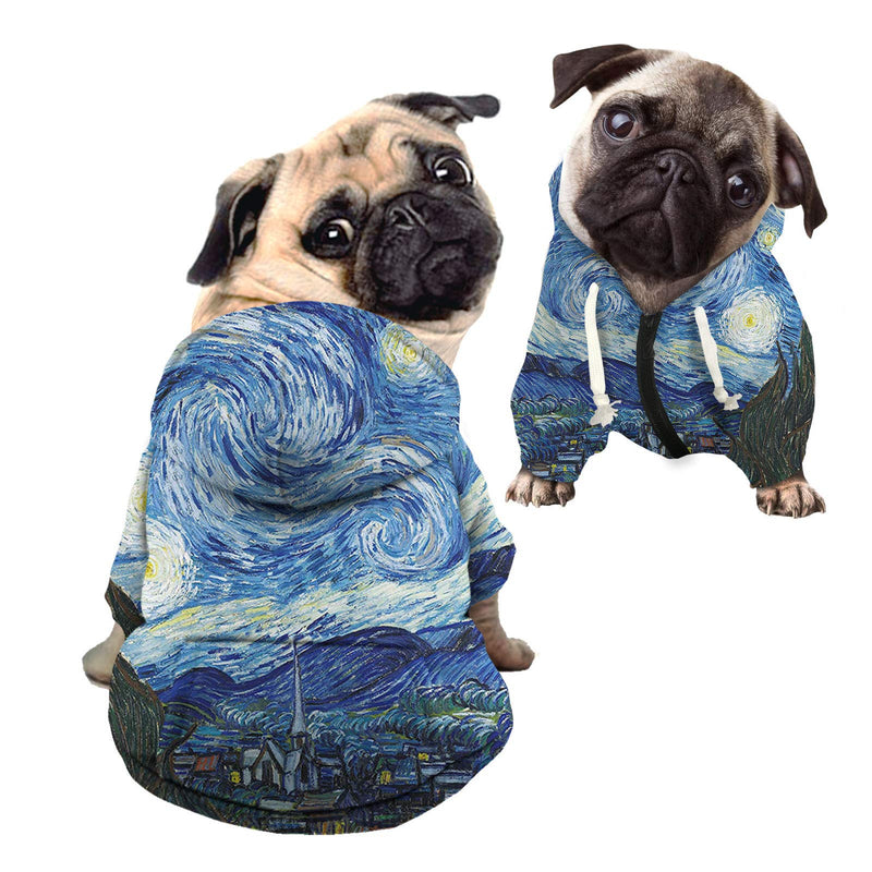 Howilath Dog Hoodie Pet Cloth Ethnic Tribal Art Boho Elephant Sea Turtle Zipper Sweatshirt with Hat Starry Night - Vincent van Gogh Small - BeesActive Australia