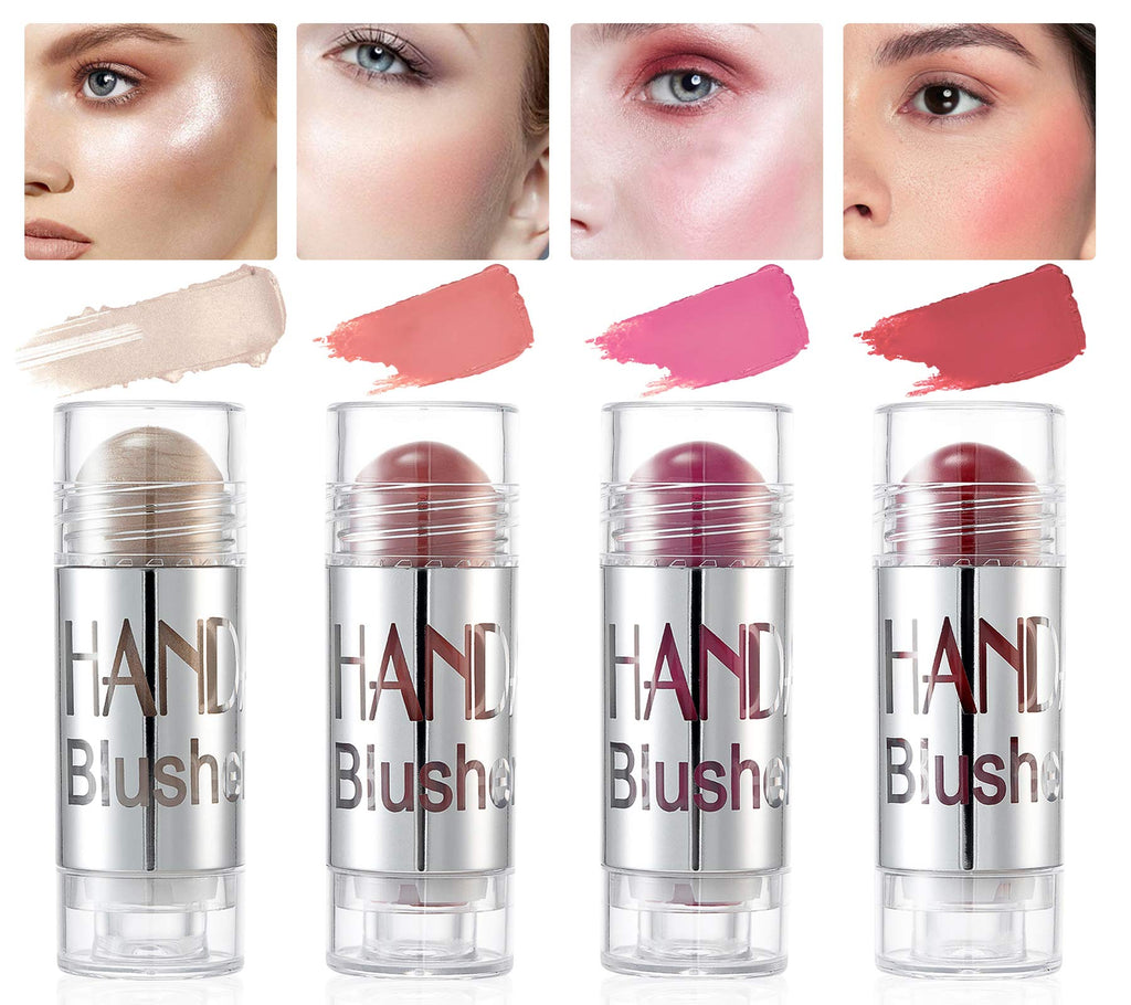 YOUNG VISION 4 PCS Blush Sticks for Cheeks and Lips, Chubby Cream Blush,Contains 1 Highlight and 3 Matte Colors (SET-A) SET-A - BeesActive Australia