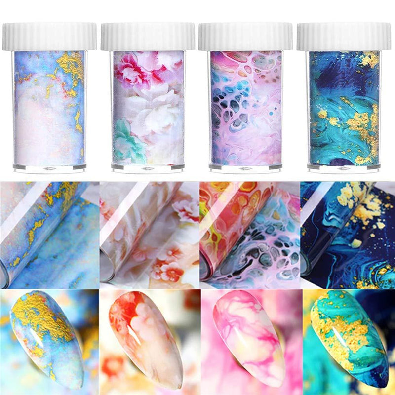 Marble Nail Foil Transfer Stickers, Marble Nail Foils Marble Nail Art Stickers Holographic Starry Sky Nail Decals Wraps for Nail Decoration(4Boxes) - BeesActive Australia