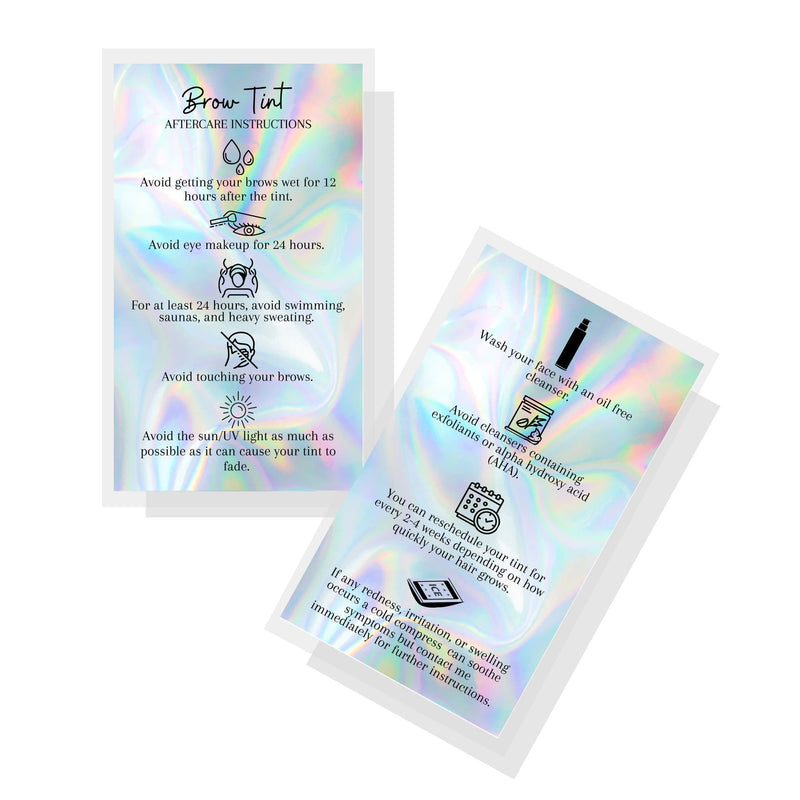 Brow Tint Aftercare Instruction Cards | 50 Pack | 2x3.5” inches Business Card Size | Brow Tint Henna |Snatched Brows Non Reflective Matte Holographic Look Design (Holographic) - BeesActive Australia