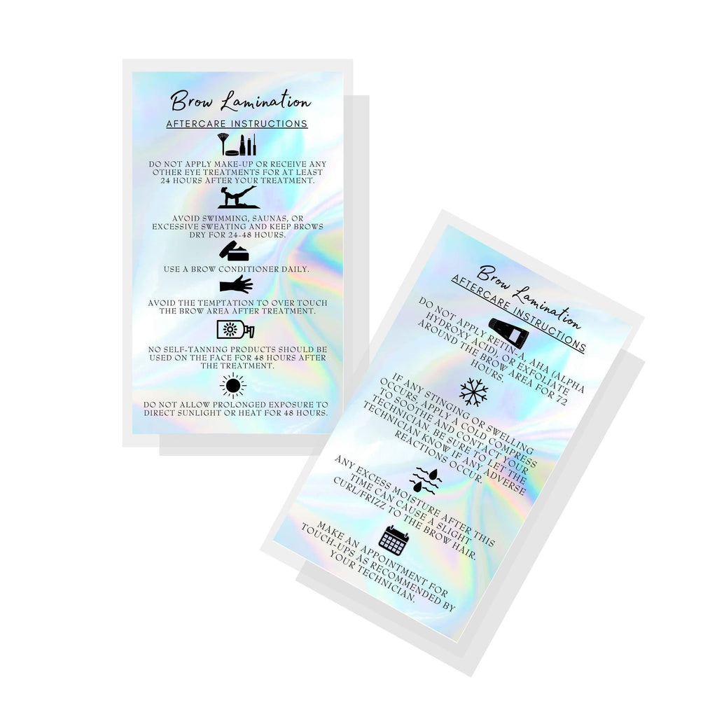 Brow Lamination Aftercare Instruction Cards | 50 Pack | 2x3.5” inches Business Card Size | Starter Lift Kit At Home DIY Brow Lift and Tint | Snatched Brows Holographic Look Design - BeesActive Australia