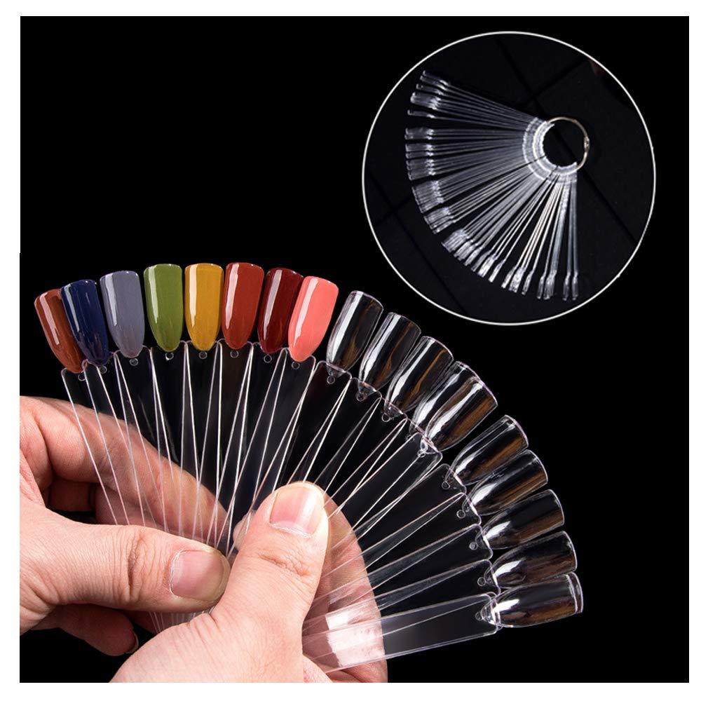 50 Pcs Clear Fan-shaped False Nail Swatch Sticks Nail Polish Practice Display Art Tips Nail Sample Sticks With Metal Split Ring - BeesActive Australia