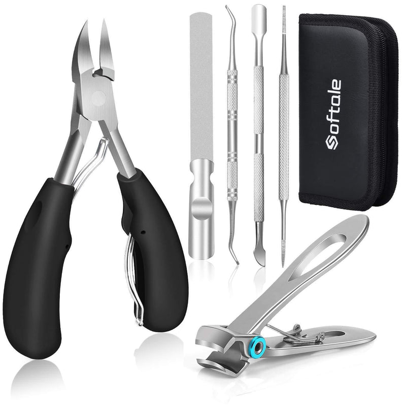 Toenail Clippers for Thick Nails, Large Nail Clippers for Thick & Ingrown Toenails Podiatrist Toenail Clippers Kits Stainless Steel Super Sharp Curved Blade Grooming Nail Tool for Man & Women Black+Silver - BeesActive Australia