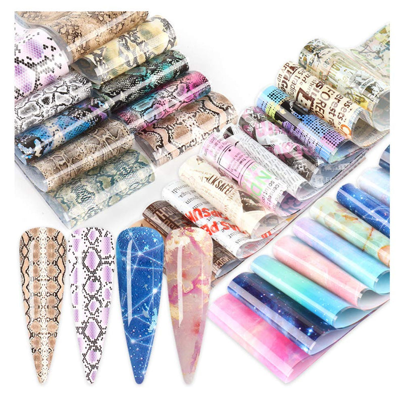 50 Designs Nail Art Foil Transfer Stickers Holographic Laser Butterfly Nail Art Newspaper Lace Marble Serpentine Print Starry Sky Nail Decals Nail Art Decorations - BeesActive Australia