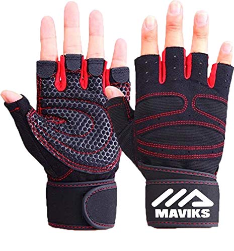 MAVIKS Workout Gloves for Men and Women Weight Lifting Gloves with Wrist Wrap Support for Gym Training Weightlifting Crossfit Pull Ups Exercise Gym Gloves for Ladies X-Large RED - BeesActive Australia
