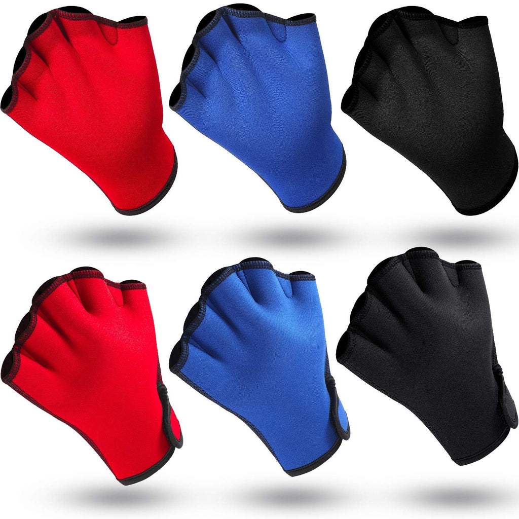 Skylety 3 Pairs Aquatic Gloves Swimming Training Gloves Large Webbed Swim Gloves Fingerless Water Resistance Paddle Gloves for Men Women Diving Surfing Fitness, 3 Colors - BeesActive Australia