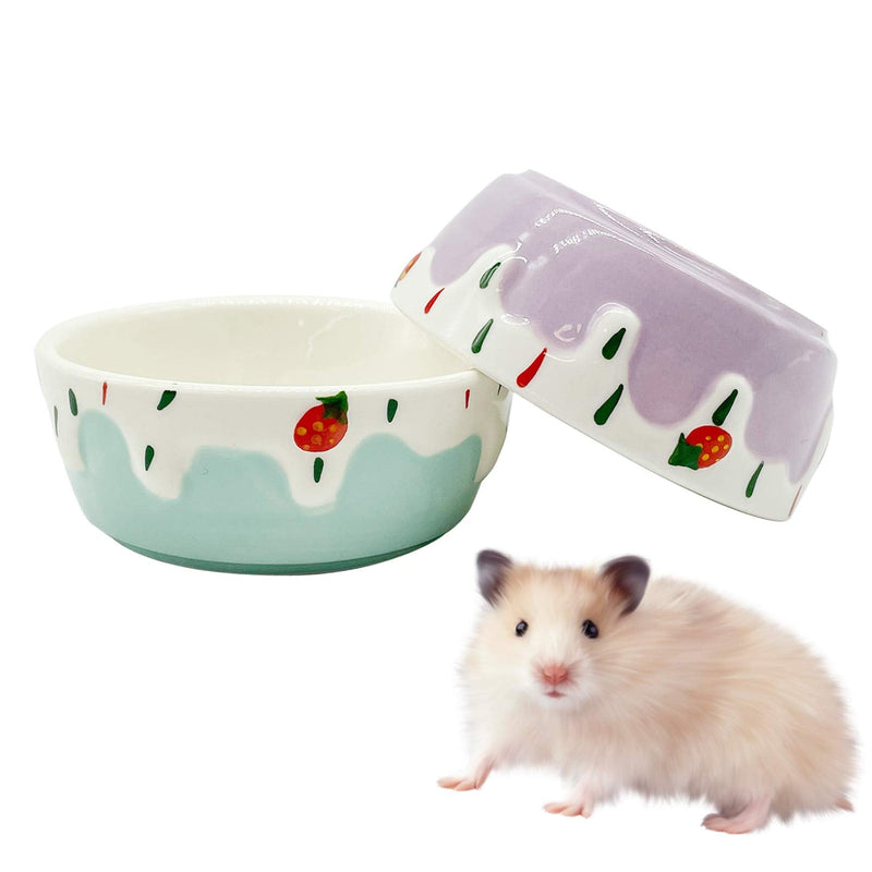 Hamster Food Bowl,Small Animals Ceramic Food Water Bowl Prevent Tipping Moving for Guinea Pig Rabbit Gerbil Chinchilla Hedgehog Rat (2 Pack) (- Color: Purple + Blue) - BeesActive Australia