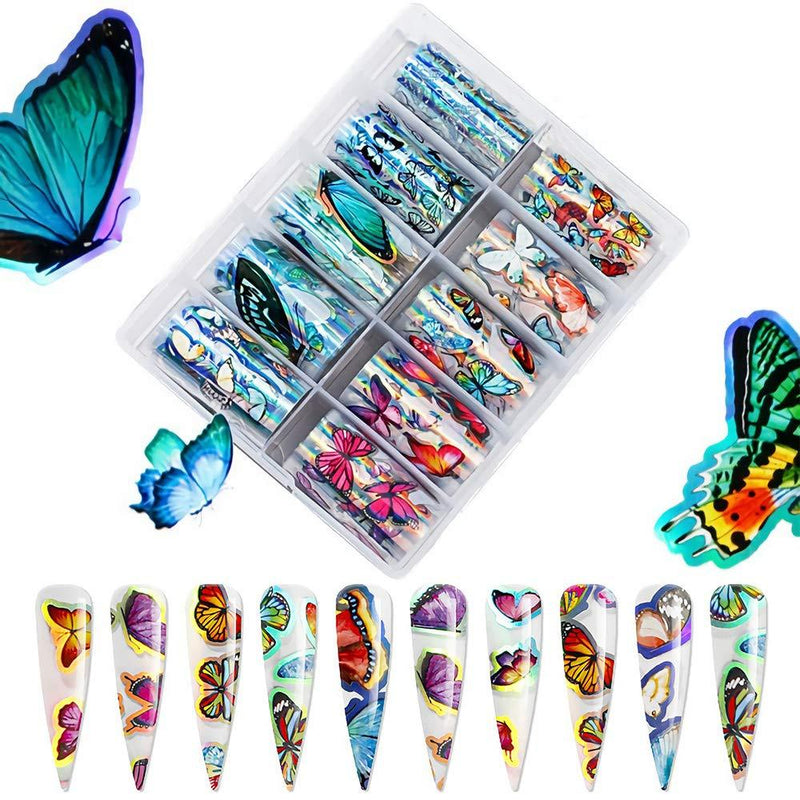 Butterfly Nail Art Transfer Foils - Nail Art Supplies Holographic Laser Butterfly Nail Art Stickers Nail Decals Colorful Butterfly Nail Art Accessories Nail Foil Adhesive Sticker for DIY Decoration - BeesActive Australia