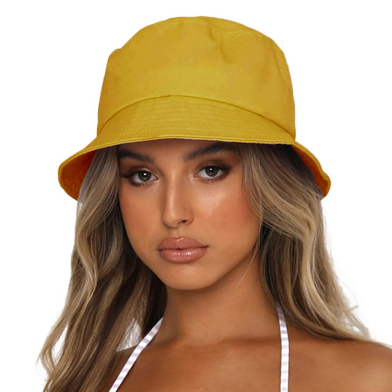 Sydbecs Solid Color Bucket Hat for Women Men, Reversible Cotton Summer Sun Beach Fishing Cap A-apricot - BeesActive Australia