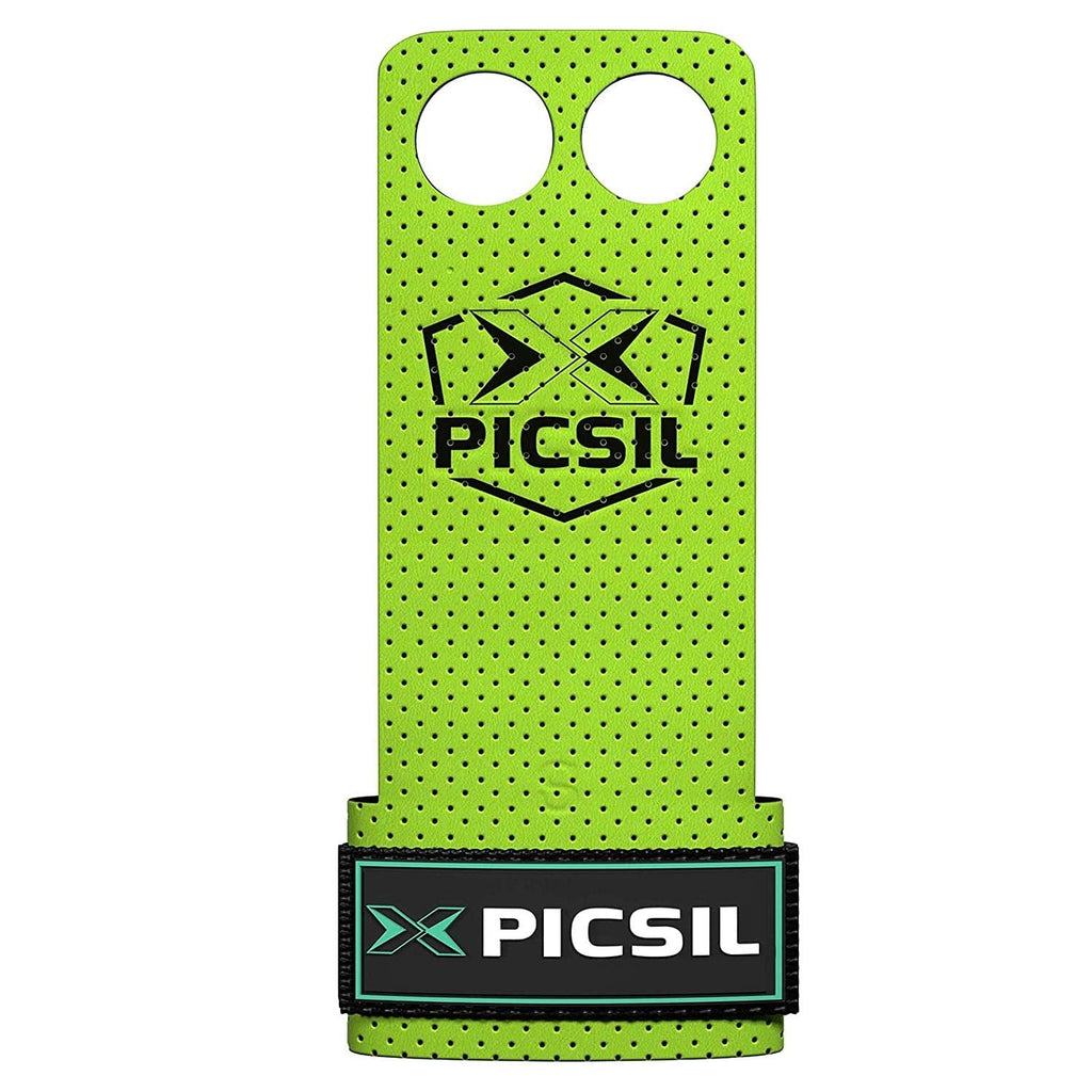 PICSIL Azor Grips 2 & 3 Holes, Hand Grips for Weightlifting, Muscleups, Pull Ups, Gymnastics,Protection Palm to Prevent Blisters and Rips, for Men and Women Green 2H Large - BeesActive Australia