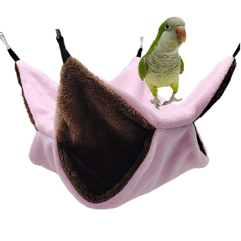 Bird Nest Double Layer Hanging Hammock Bed Toy for Parrot Parakeet Cockatiel Conure Cockatoo African Grey Amazon Lovebird Finch Budgie Hamster Rat Gerbils Chinchilla Cage Perch Pink - BeesActive Australia