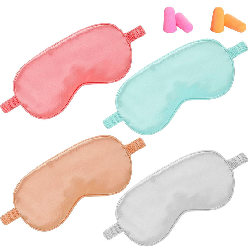 4 Pieces Silk Sleeping Mask Eye Mask Blindfold Eyeshade and 2 Pairs Ear Plug Double Layer Silk Filling Eye Cover Elastic Strap for Sweet Sleep Travel Nap Dry Puffy Eye Relax (Mixed Colors) Mixed Colors - BeesActive Australia
