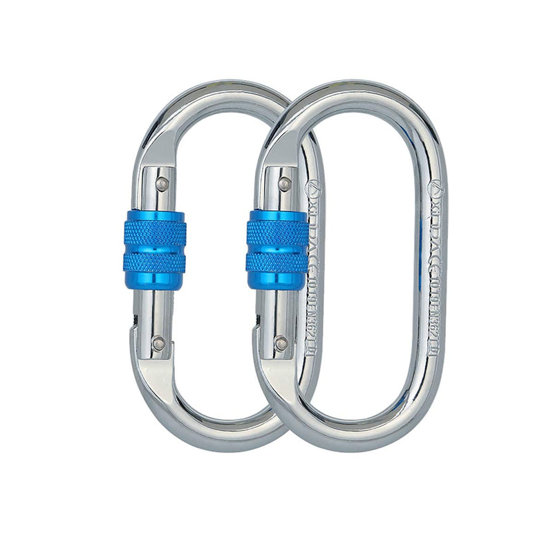 Heavy Duty Locking Climbing Carabiner Clip (Blue) CE Rated 25 kN 5600 LB Rugged Terrain Approved Industrial Strength Twist Lock Carabiners Clips for Rigging, Ropes, Hammocks, Camping Blue(2Pack) - BeesActive Australia