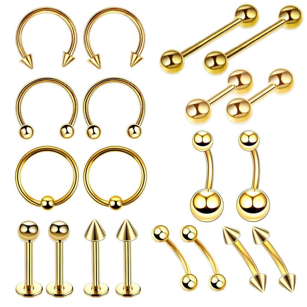 20pcs Women Nose Ring Nose Eyebrow Nail Lip Studs Belly Button Nail Piercings Jewelry Fashion Punk Earrings Set Gold - BeesActive Australia