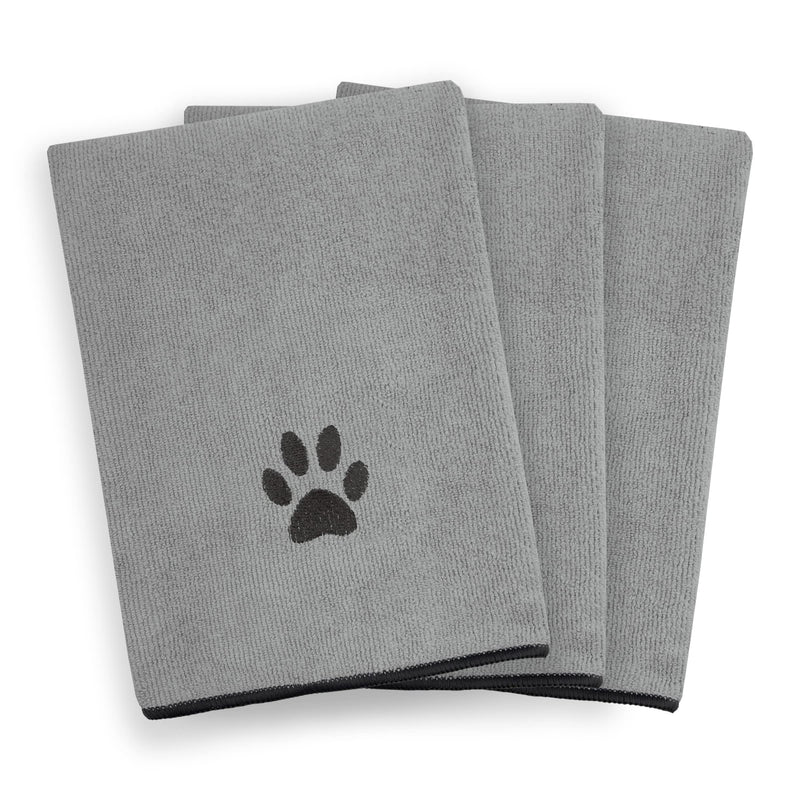 Ritz 82351 Embroidered Microfiber Pet Towel, Small, 3 Pieces, Paw Spa Grey Small (Pack of 3) - BeesActive Australia