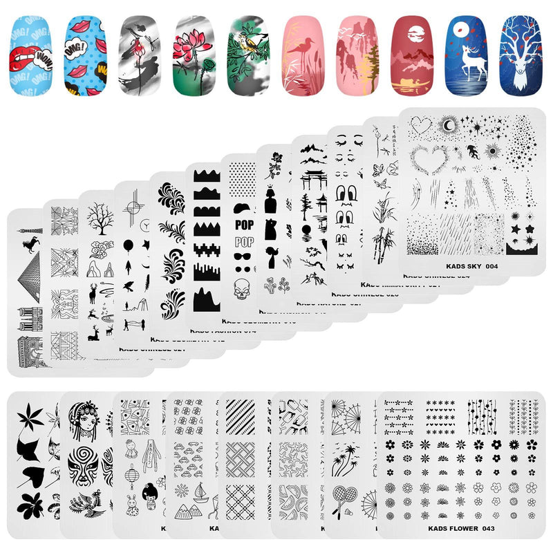 KADS 20Pcs Nail Stamp Plates set Nails Art Stamping Plates Leaves Flowers Animal Chinese Style Nail plate Template Image Plate - BeesActive Australia
