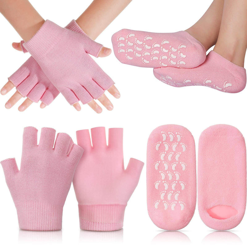 4 Pieces Moisturizing Spa Gloves and Socks Set, Gel Gloves and Socks Fingerless Moisturizing Glove Heel Spa Socks for Moisturizing Soften Dry Rough and Cracked Hands Feet Day and Night - BeesActive Australia