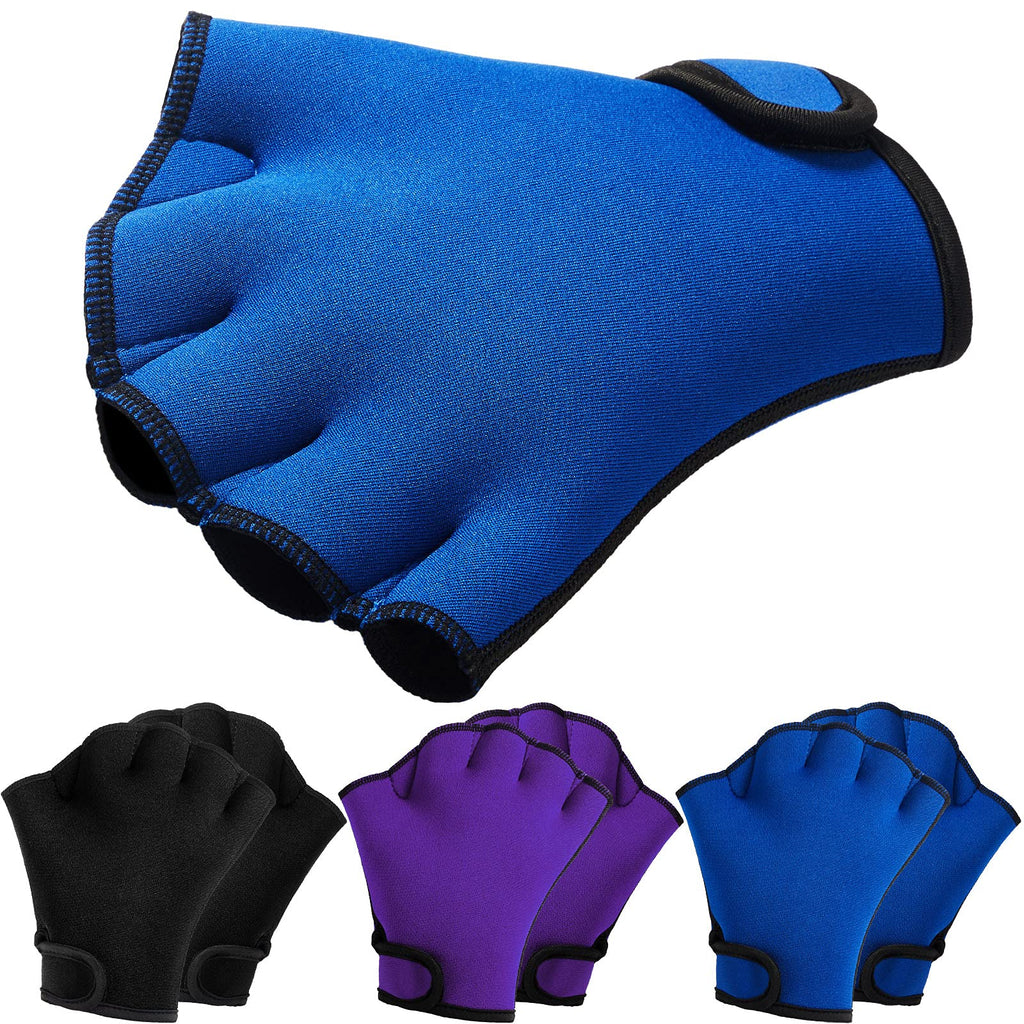 Skylety 3 Paris Swim Gloves Aquatic Fitness Water Resistance Training Gloves Aquatic Fit Webbed Glove for Men and Women Helping Upper Body Resistance Medium Black, Purple, Blue - BeesActive Australia