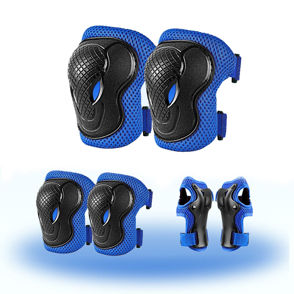 JIFAR Youth Kids/Teenagers Knee Pads Elbow Pads Wrist Guard with Comfortable Gel Cushion,Strong Double Straps and Adjustable Easy-Fix Clips for Bike Skateboarding Roller Skating Cycling Scooter Riding blue Medium - BeesActive Australia