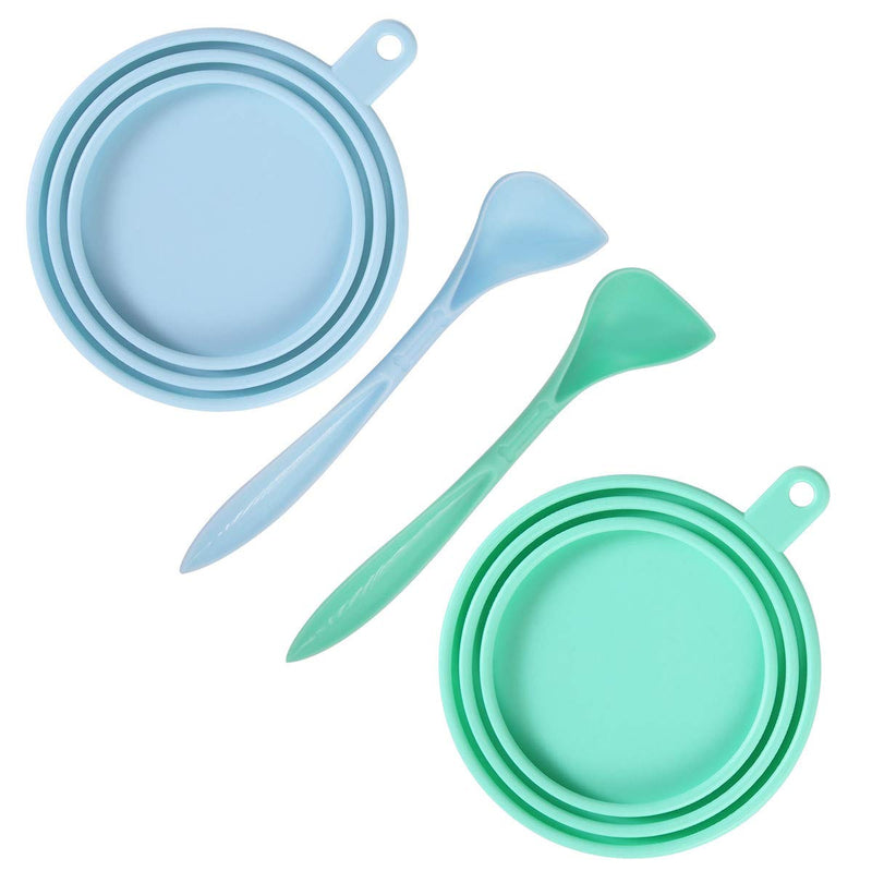SLSON 2 Pack Pet Food Can Cover Universal Silicone Cat Dog Food Can Lids 1 Fit 3 Standard Size Can Tops with 2 Spoons,Light Blue and Green - BeesActive Australia