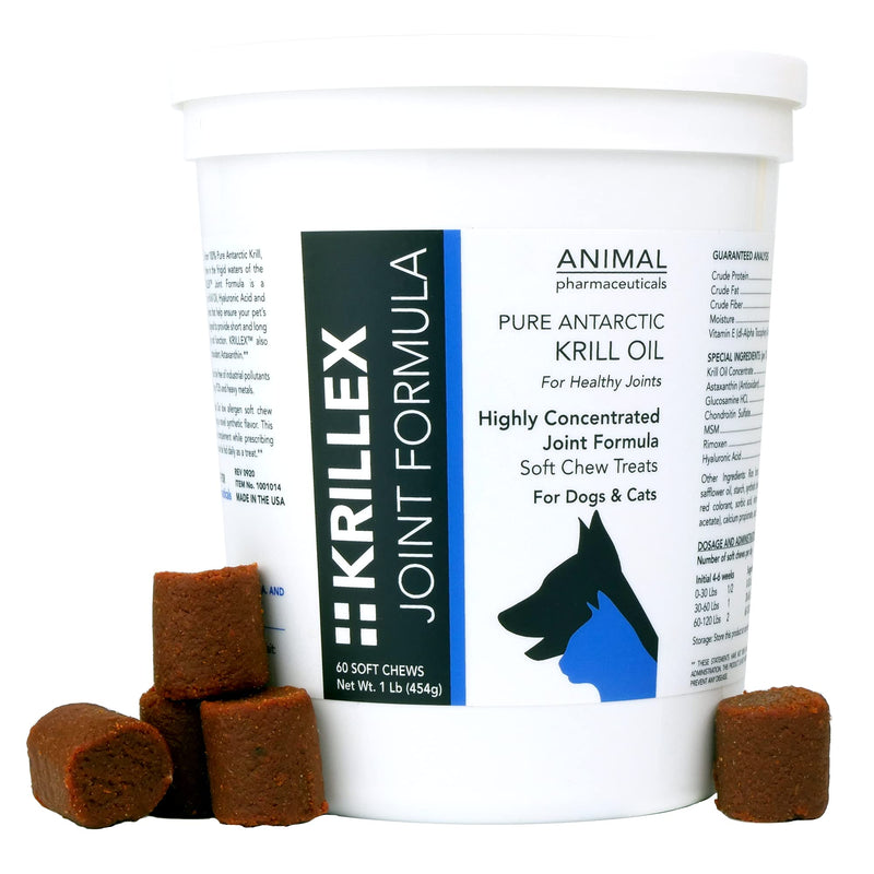 Animal Pharmaceuticals Krillex Joint Formula & Omega 3 Krill Oil for Dogs & Cats - Glucosamine for Dogs - Chondroitin, MSM, & Hyaluronic Acid for Joint Care - Cheese Flavor Chews - 60 ct - BeesActive Australia