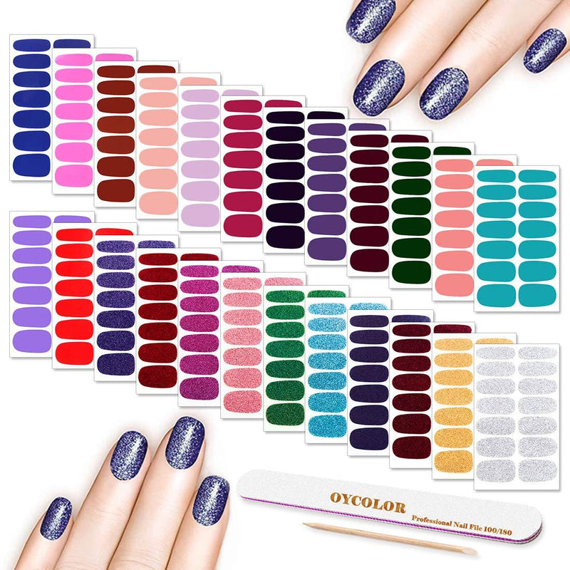 Nail Polish Strips Stickers, DANNEASY 24 Sheets Adhesive Nail Wraps Glitter Solid Color Nail Decals Manicure Kit 1Pc Nail File + Wood Cuticle Stick Kit 1 - BeesActive Australia