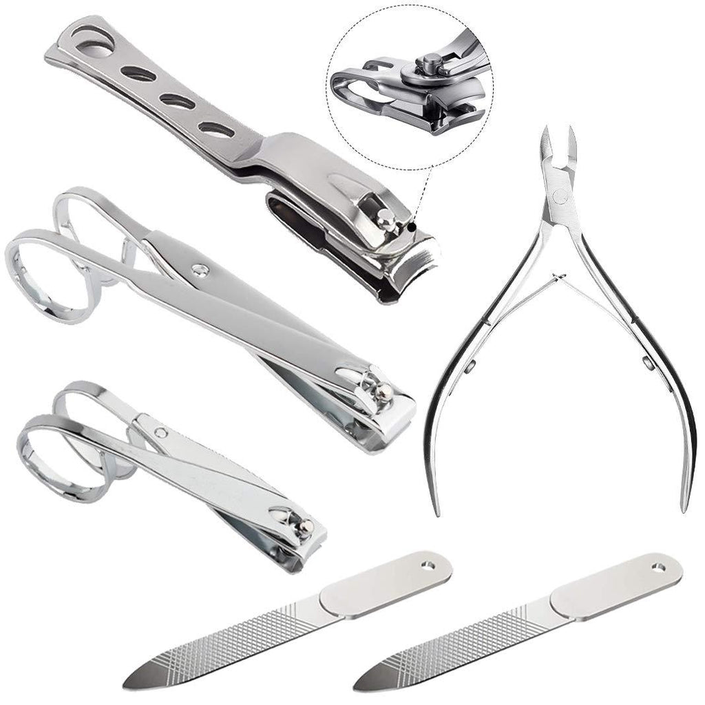 SANJINFON 6Pcs Nail Clippers: 360 Degree Rotating Toe Nail Clippers, Large & Small Easy Grip Nail Clippers w Straight Cutting Edge, Sharp Toenail Clippers for Men & Thick Toenails, Nail Files (6 IN 1) 6 IN 1 - BeesActive Australia