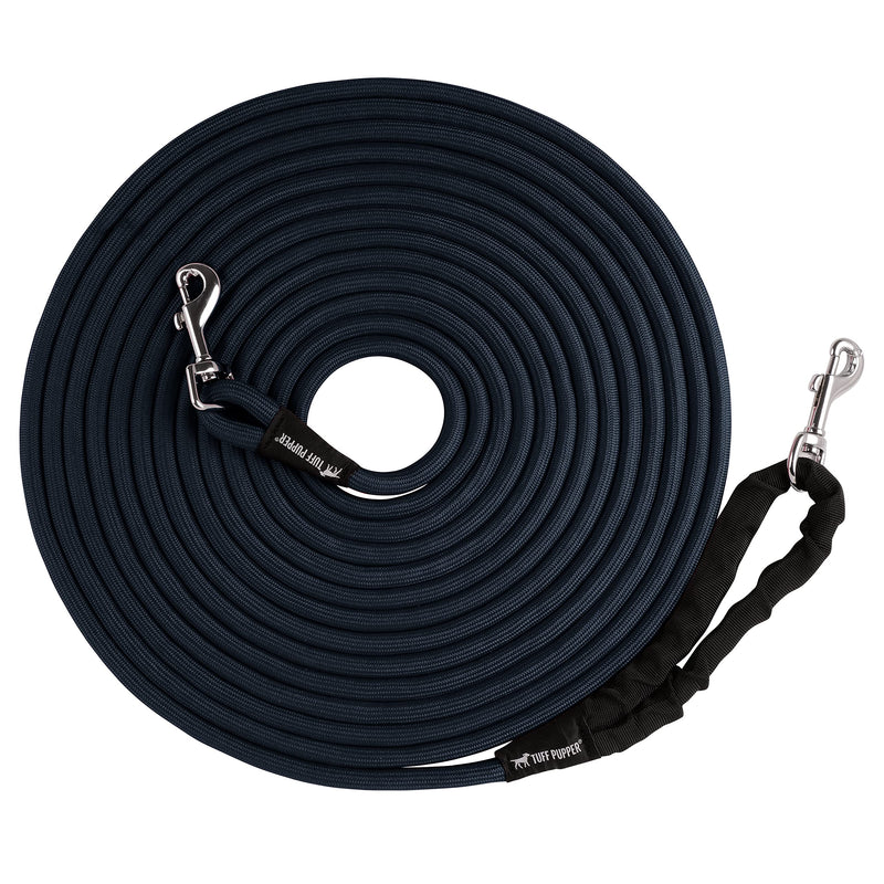 Tuff Pupper Heavy Duty 30 Foot Long Rope Leash for Dogs | Dog Recall Training Leash | High Visibility Strong Climbing Rope Leash | Hand or Waist Worn | Stainless Steel 360° Clips for Tangle Free Use Epic Black - BeesActive Australia