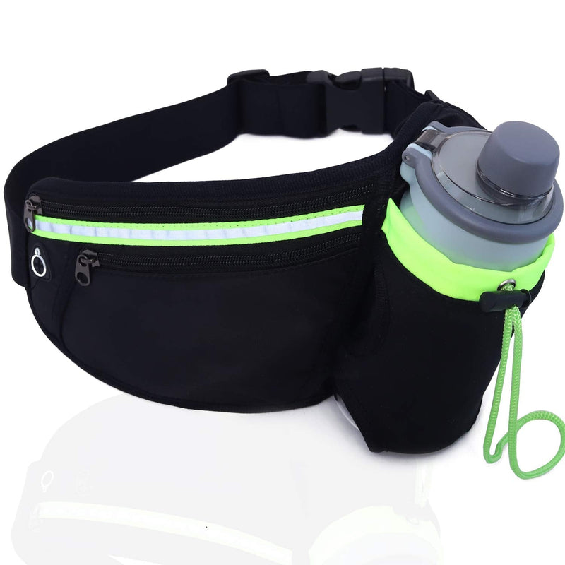 Running Belt Waist Pack with Water Bottle Holder Reflective Fanny Pack with Adjustable Straps Sport Pouch Belt for Fitness Jogging Hiking Travel-Black BLACK - BeesActive Australia