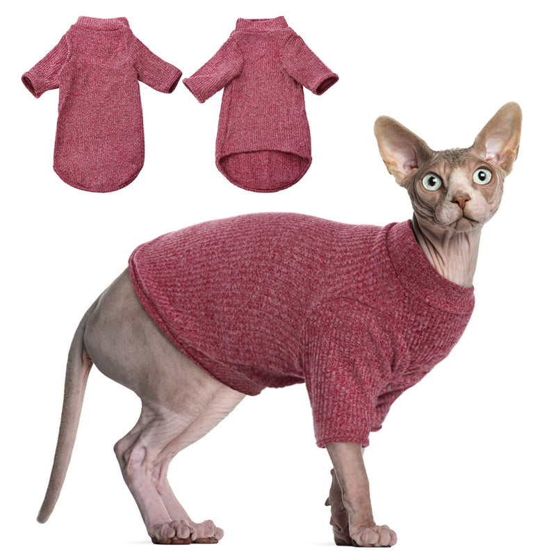 DENTRUN Sphynx Hairless Cats Shirt, Pullover Kitten T-Shirts with Sleeves, Breathable Cat Wear Turtleneck Sweater, Adorable Hairless Cat's Clothes Vest Pajamas Jumpsuit for All Season X-Small Red - BeesActive Australia