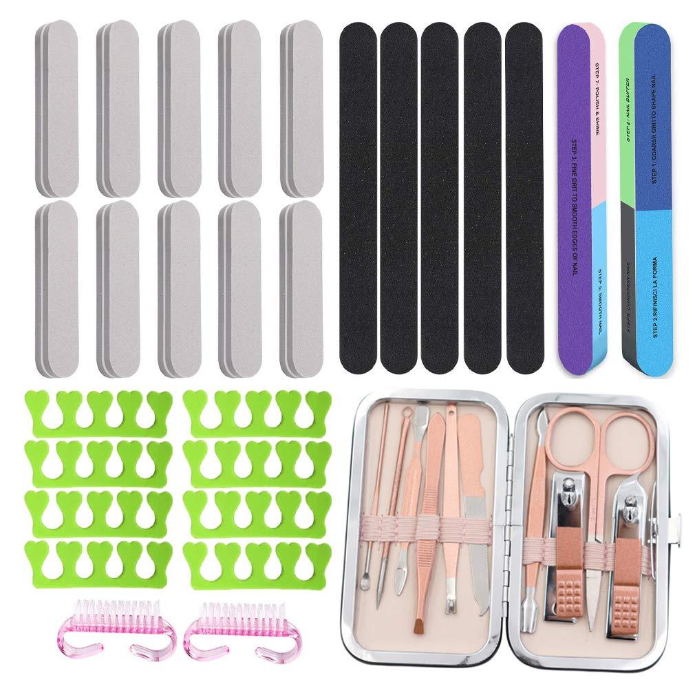 BABALAL Nail Manicure Set and Buffer Tools, 10 in 1 Stainless Steel Nail Kit Pedicure Tools Nail Clippers Nail Files and Buffers Dust Brush Sponge Separator for Nail Care - BeesActive Australia