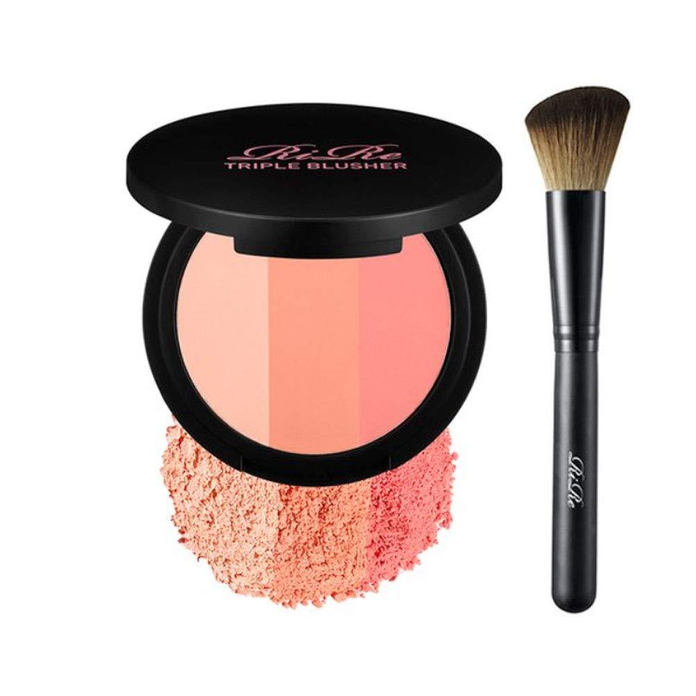 RiRe Triple Makeup Powder Type Blusher (#Light_Peach #Real_Peach #Pink_Peach) with Face Brush - BeesActive Australia