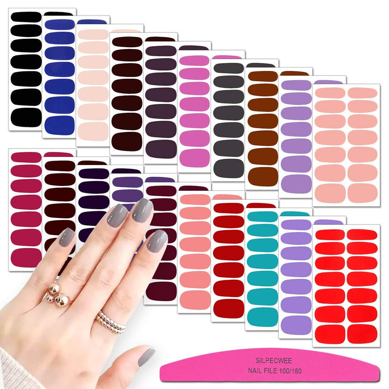 SILPECWEE 20 Sheets Adhesive Nail Polish Stickers Strips Solid Color 1Pc Nail File Nail Wraps Nail Art Decals Manicure Kit For Women No2 - BeesActive Australia