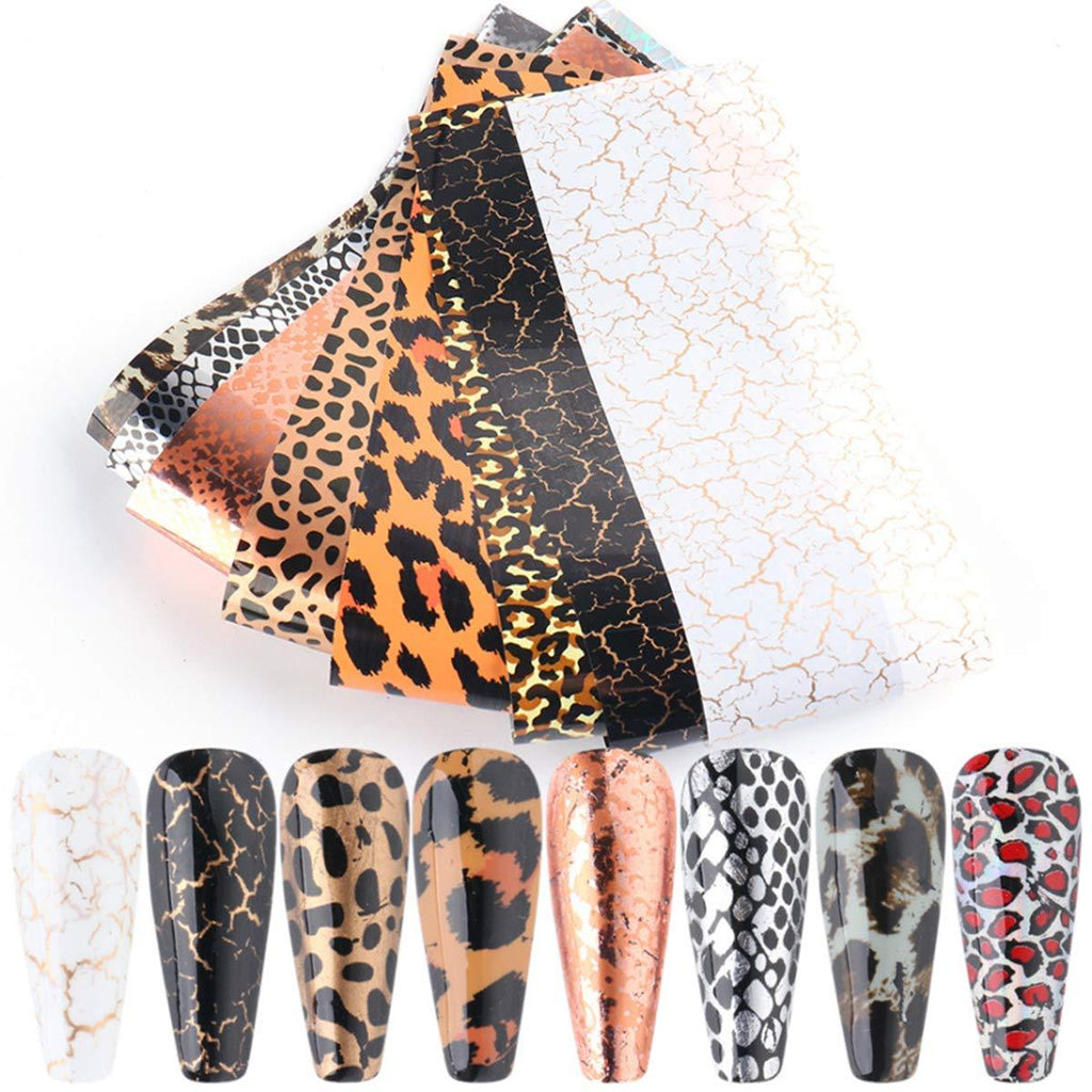 Snake Skin Nail Art Foil Transfer Decals Leopard Serpentine Python Pattern Nail Foil Adhesive Stickers 10 Sheets Animal Print Nail Art Supplies for Women Poly Nail Gel Nail Art DIY Decoration Manicure - BeesActive Australia