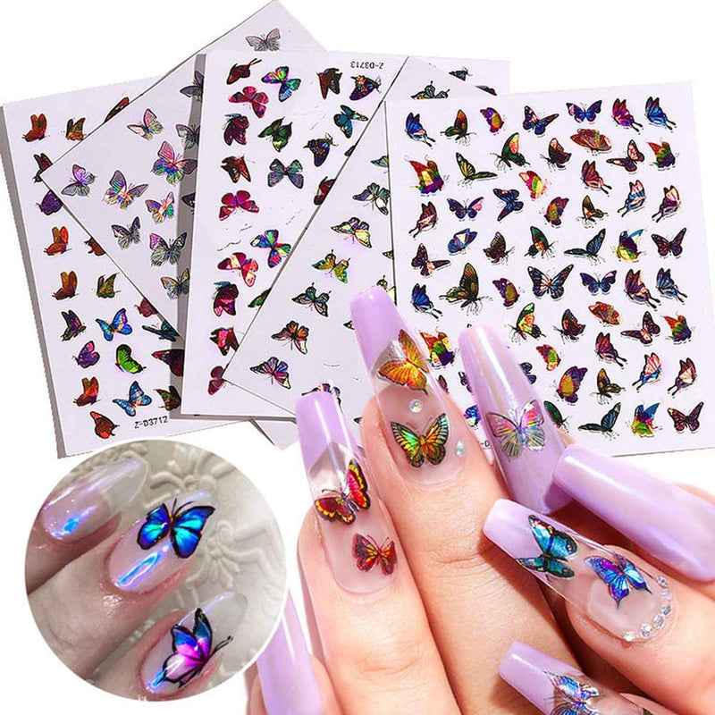 Butterfly Nail Art Stickers Decals 8Sheets Laser Butterfly Nail Decals Nail Art Supplies 3D Self-Adhesive Colorful Butterfly Nail Stickers for Women DIY Acrylic Nail Art Decorations Designs - BeesActive Australia