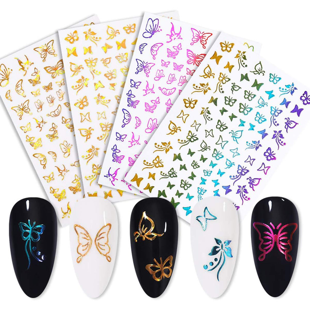 Butterfly Nail Art Stickers Decals 5Sheets Self-Adhesive Butterfly Nail Stickers for Acrylic Nails Laser Colorful Butterflies Nail Decals for Women DIY Nail Art Decorations Nail Designs Manicure Tips - BeesActive Australia