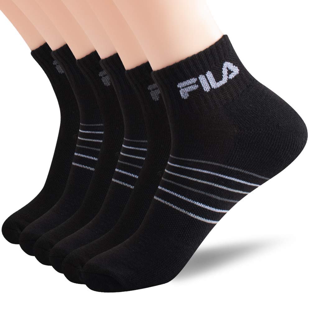 Fila mens Striped Half Cushion Quarter Socks One Size Black (6 Pack) - BeesActive Australia