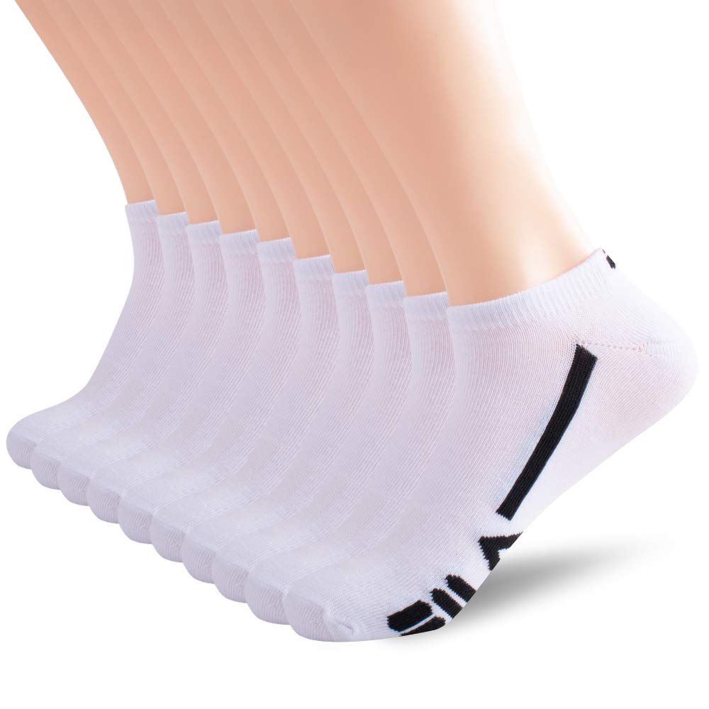 Fila mens Racing Striped No Show Socks One Size White (10 Pack) - BeesActive Australia