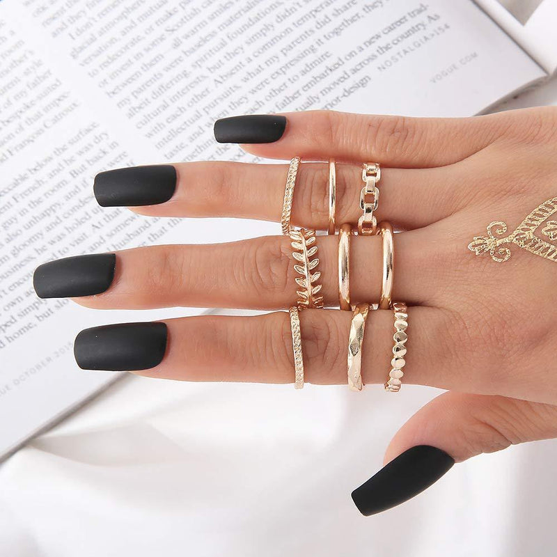 Sither 9 Pcs Women Gold Rings Pack Knuckle Rings Vintage Boho Joint Knot Rings Sets for Teens Girls Party Fesvital Jewelry Halloween Christmas Gift - BeesActive Australia