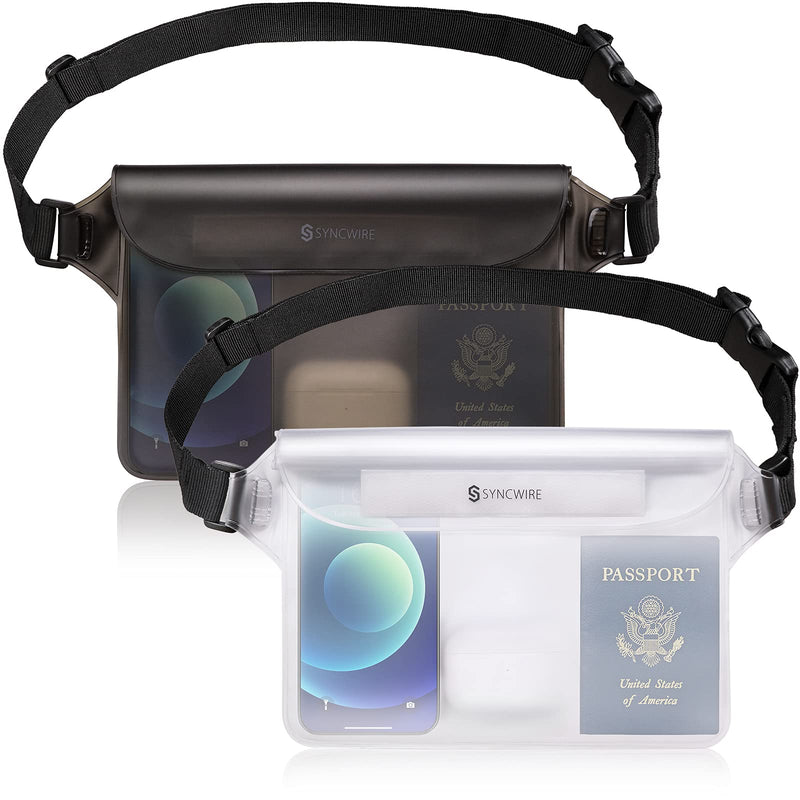 Syncwire IPX8 Waterproof Pouch Bag with Adjustable Waist Strap-Screen Touchable Dry Bag with Adjustable Belt for Phone Valuables for Beach Swimming Snorkeling Boating Fishing Kayaking, etc Black +White - BeesActive Australia