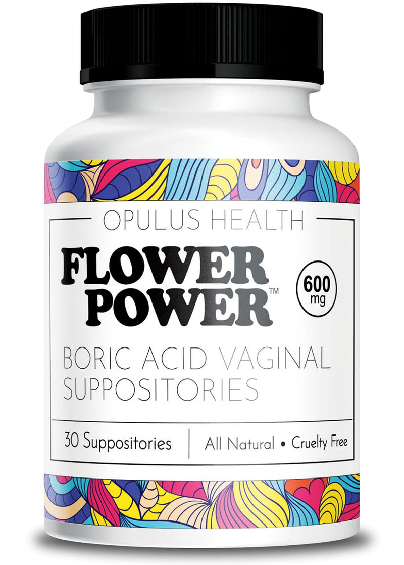 Flower Power Vegan Boric Acid Suppositories - 30 Count - 600mg for Vaginal Odor and pH Balance - Made in USA - BeesActive Australia